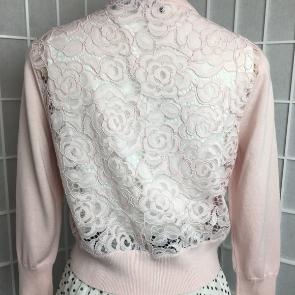 NWOT KARL LAGERFELD ROSE LACE PANEL CARDIGAN M - Picture 2 of 6